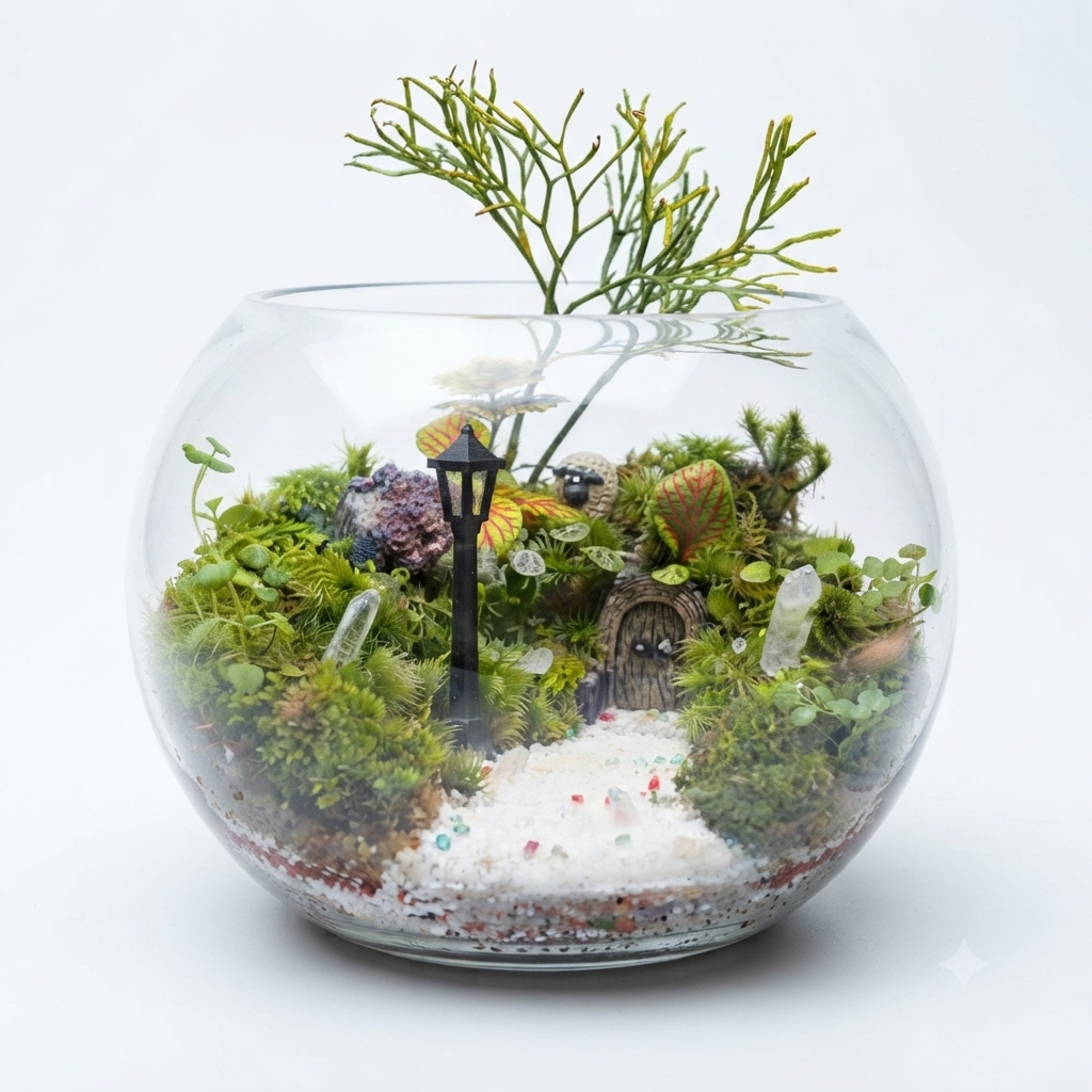 Fairy Forest Moss Terrarium | Street lamp