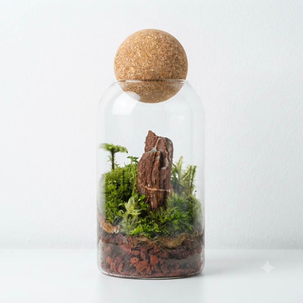 Handcrafted Living Moss Terrarium with Glass Sphere Lid