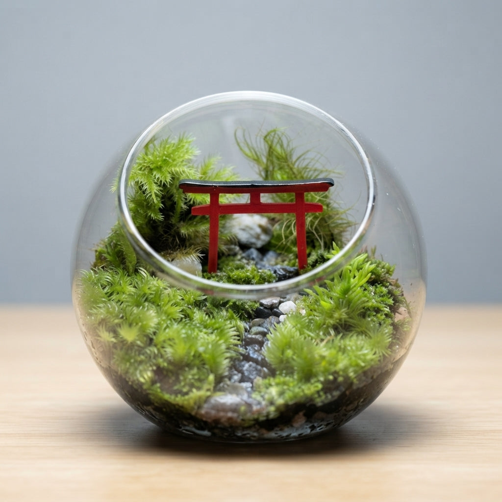 Tiny Size Moss Terrarium – Handmade Living Miniature Garden