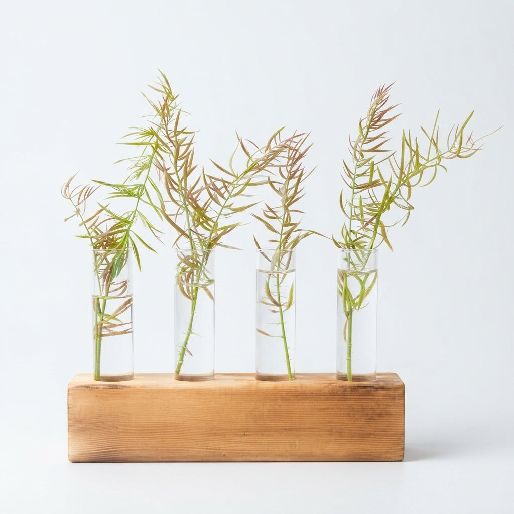 Rustic Wooden Plant Propagation Station – 4 Glass Tubes