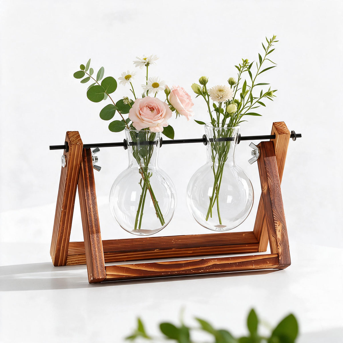 Double Glass Beaker Vase Wooden Propagation Station | Two styles