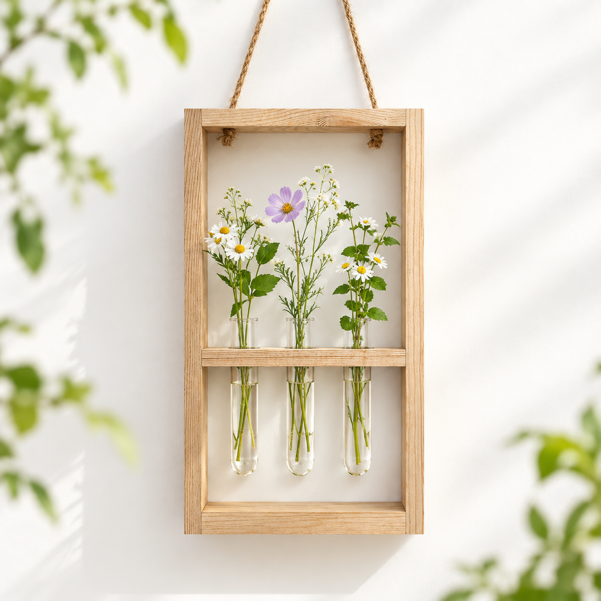 Three-Tubes Wooden Wall Planter