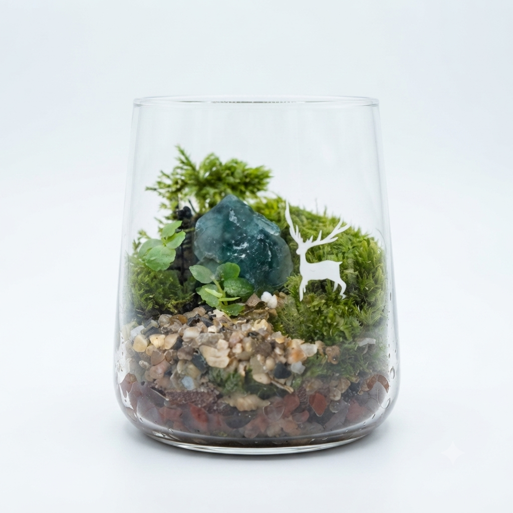 Living Moss Terrarium with Raw Green Crystal