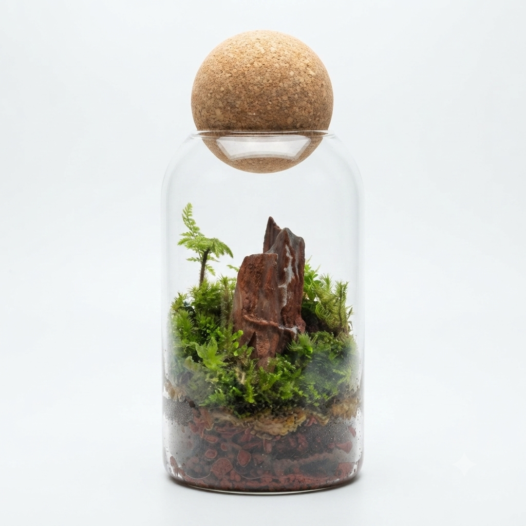 Handcrafted Living Moss Terrarium with Glass Sphere Lid