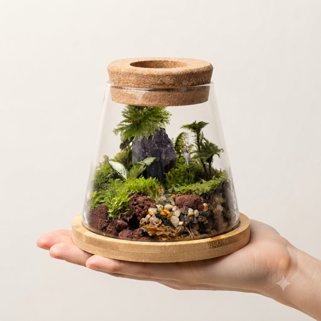 Volcano Cup Moss Terrarium – Amethyst Peak
