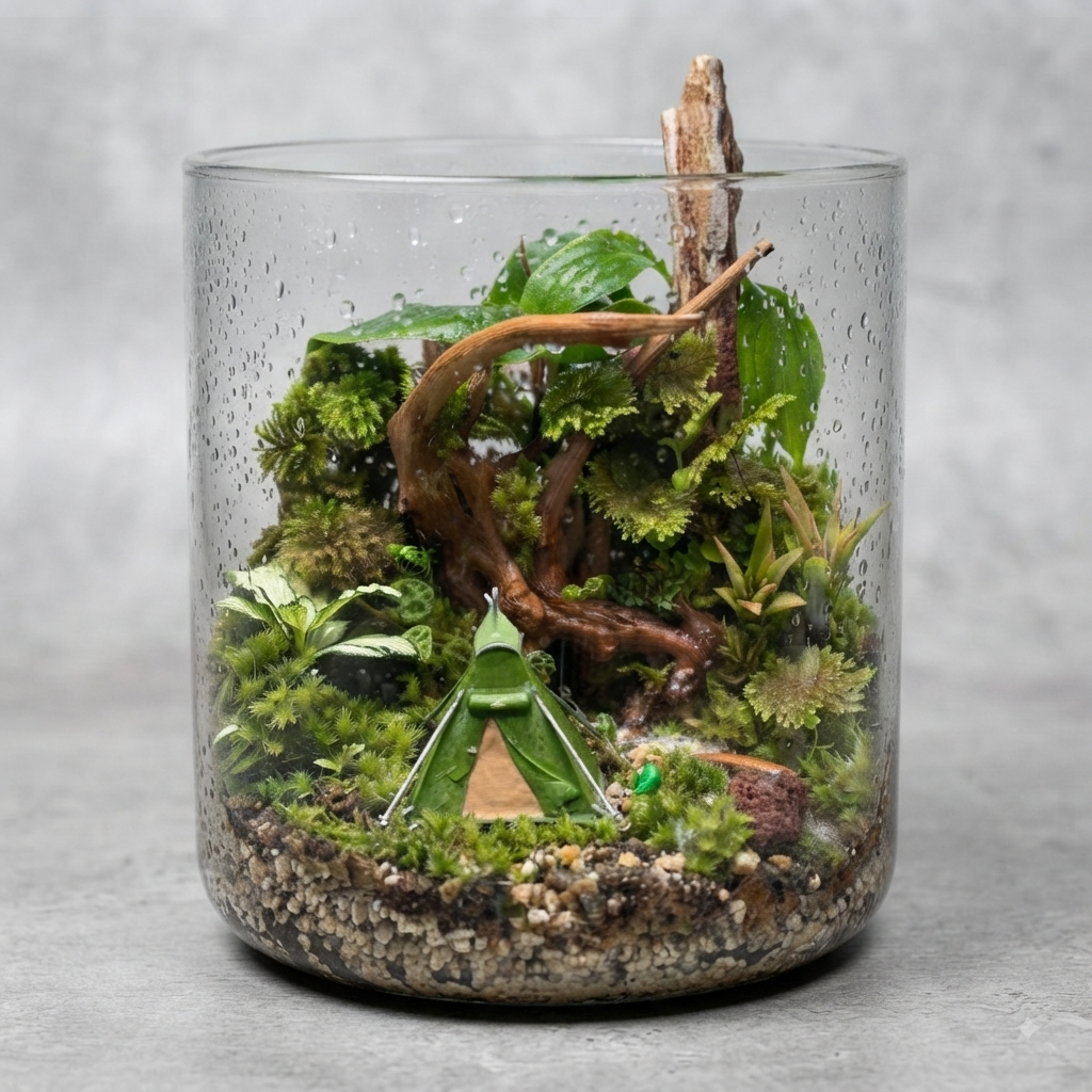 Forest Camping Moss Terrarium – Handmade Living Miniature Garden