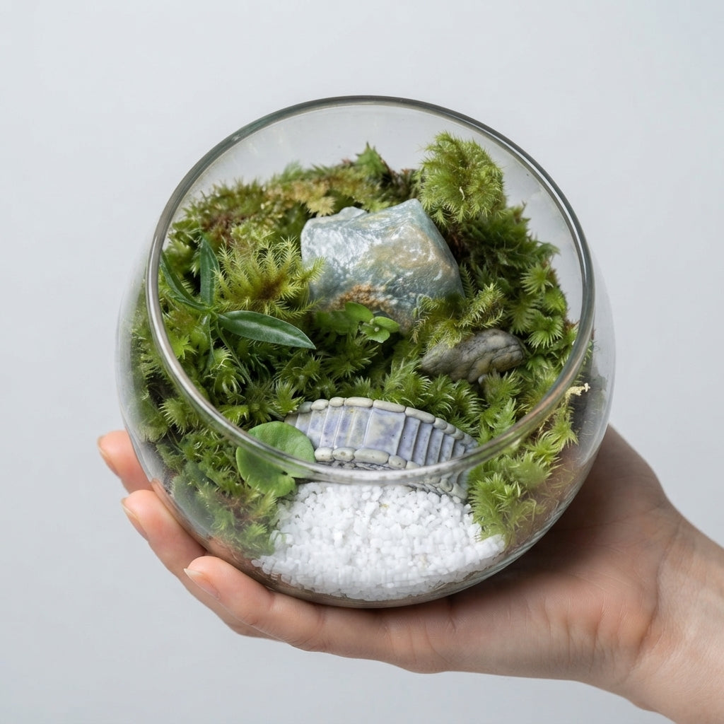 Living Moss Terrarium with Raw Crystal