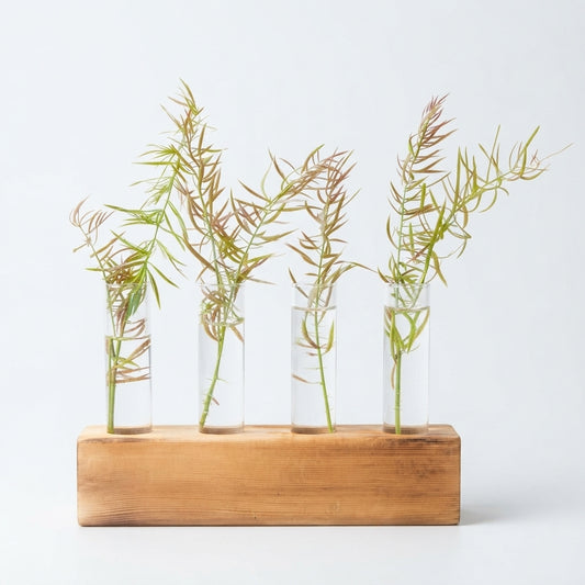 Rustic Wooden Plant Propagation Station – 4 Glass Tubes