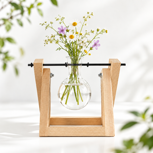 Glass Beaker Vase Wooden Propagation Station