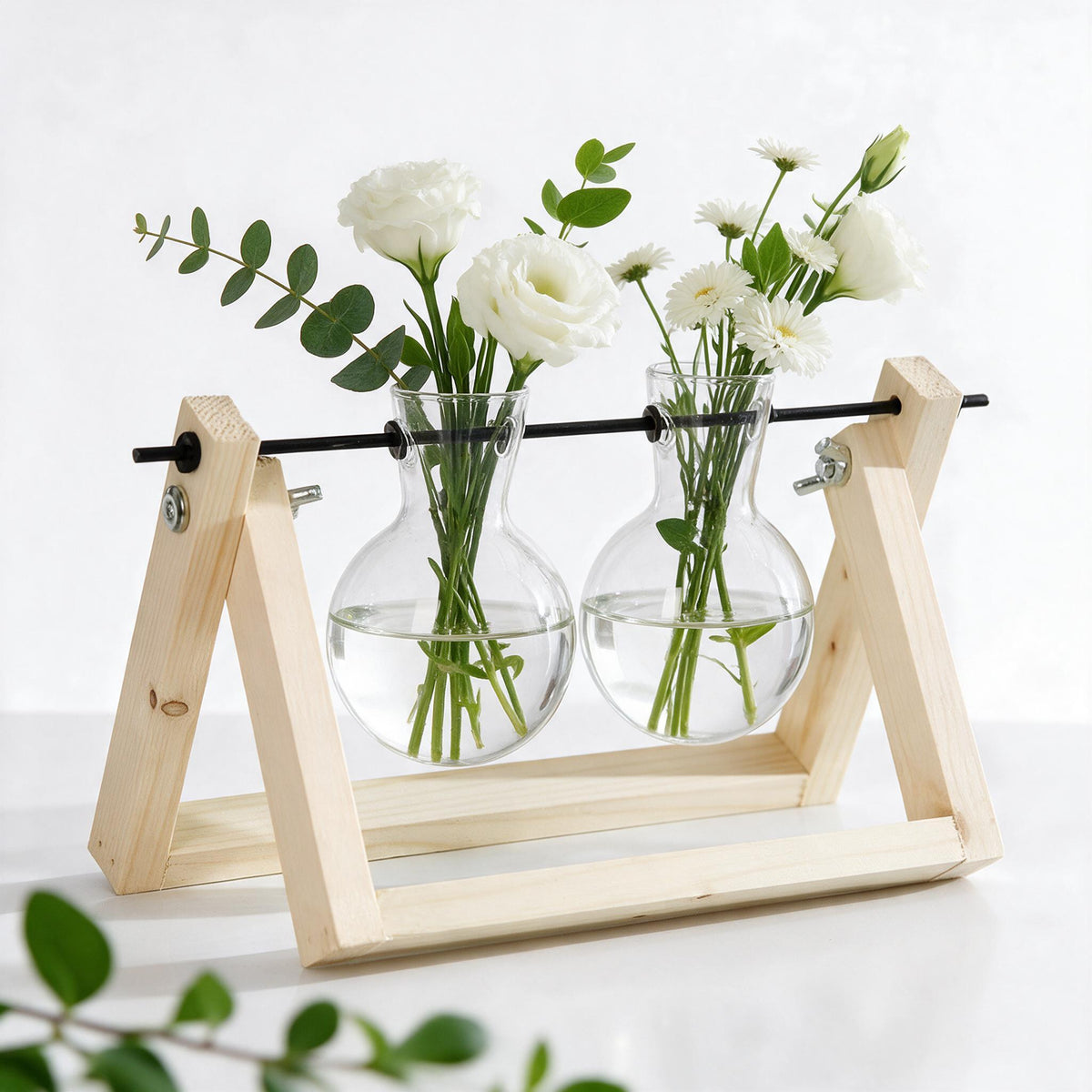 Double Glass Beaker Vase Wooden Propagation Station | Two styles