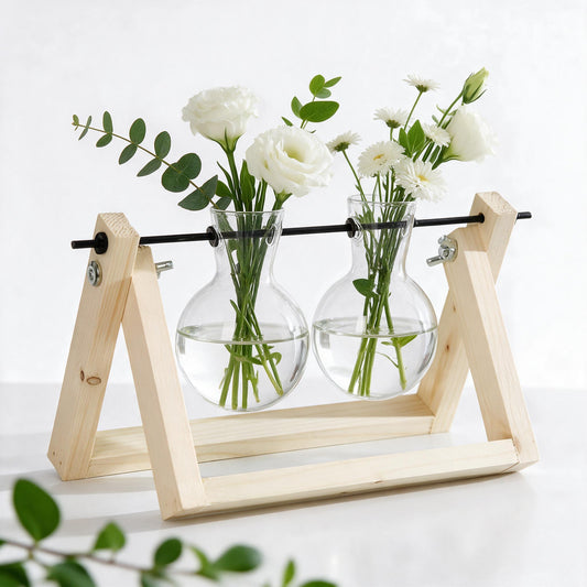 Double Glass Beaker Vase Wooden Propagation Station | Two styles