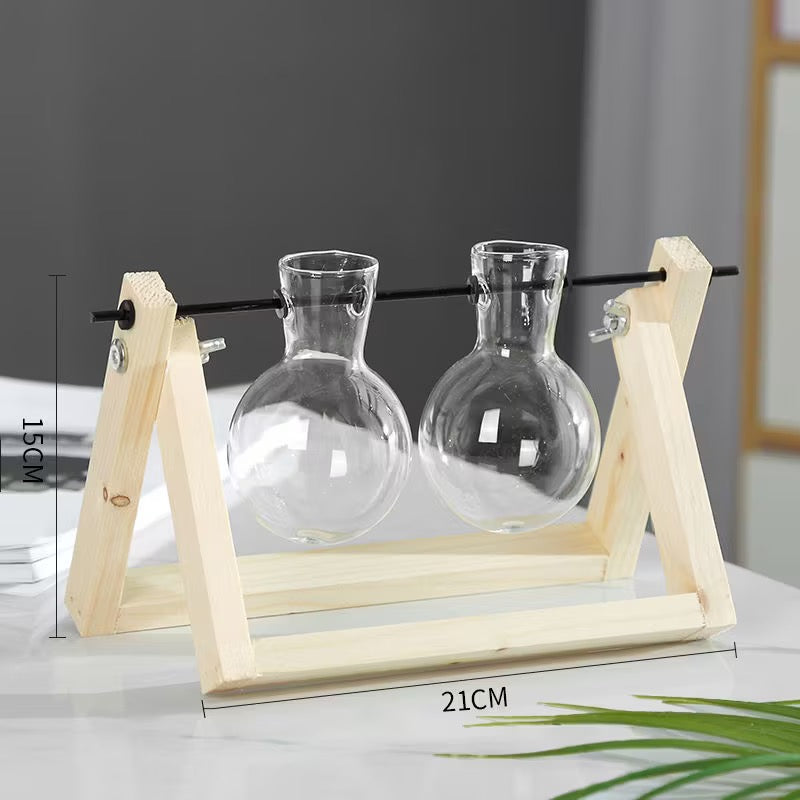 Double Glass Beaker Vase Wooden Propagation Station | Two styles