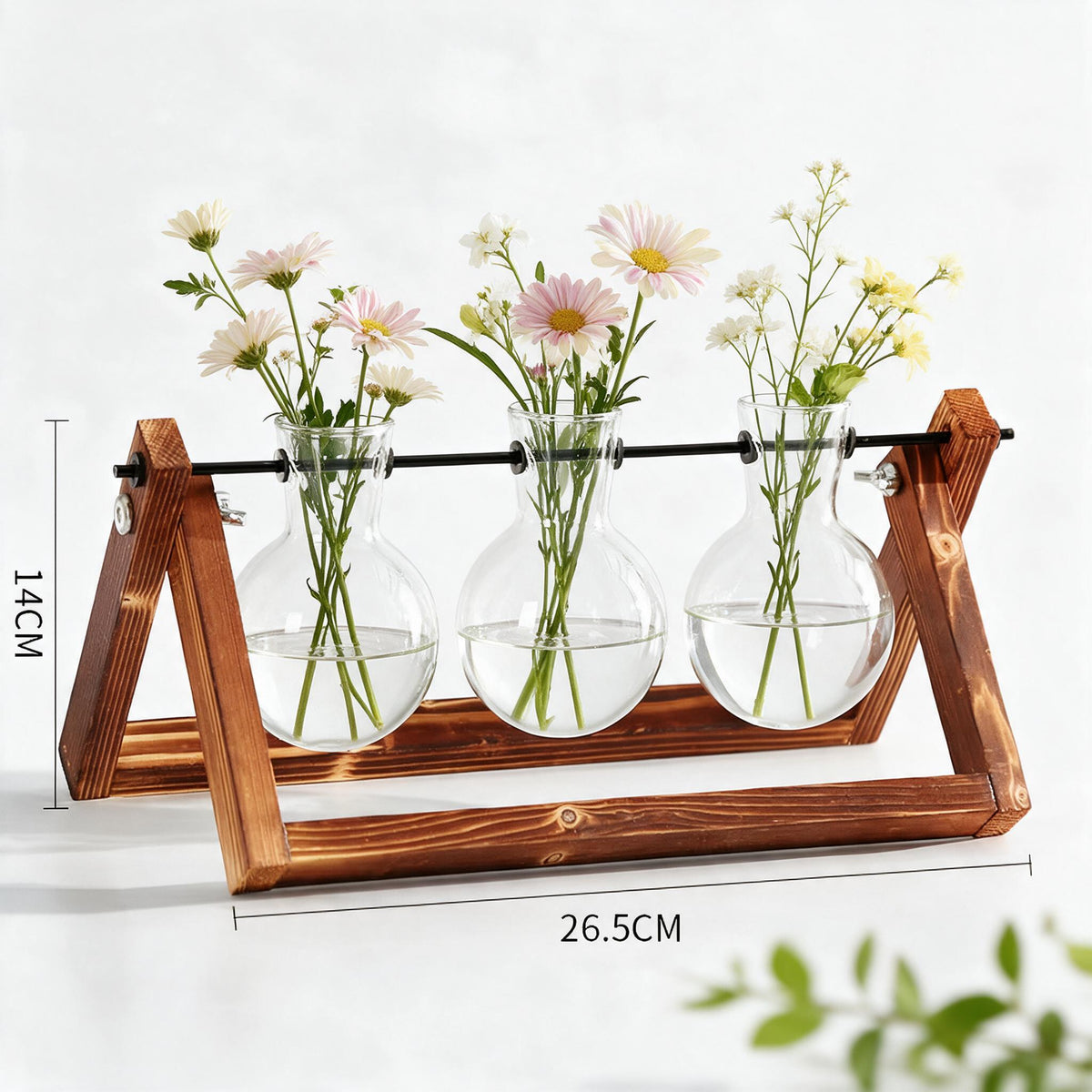 Three Glass Beaker Vase Wooden Propagation Station