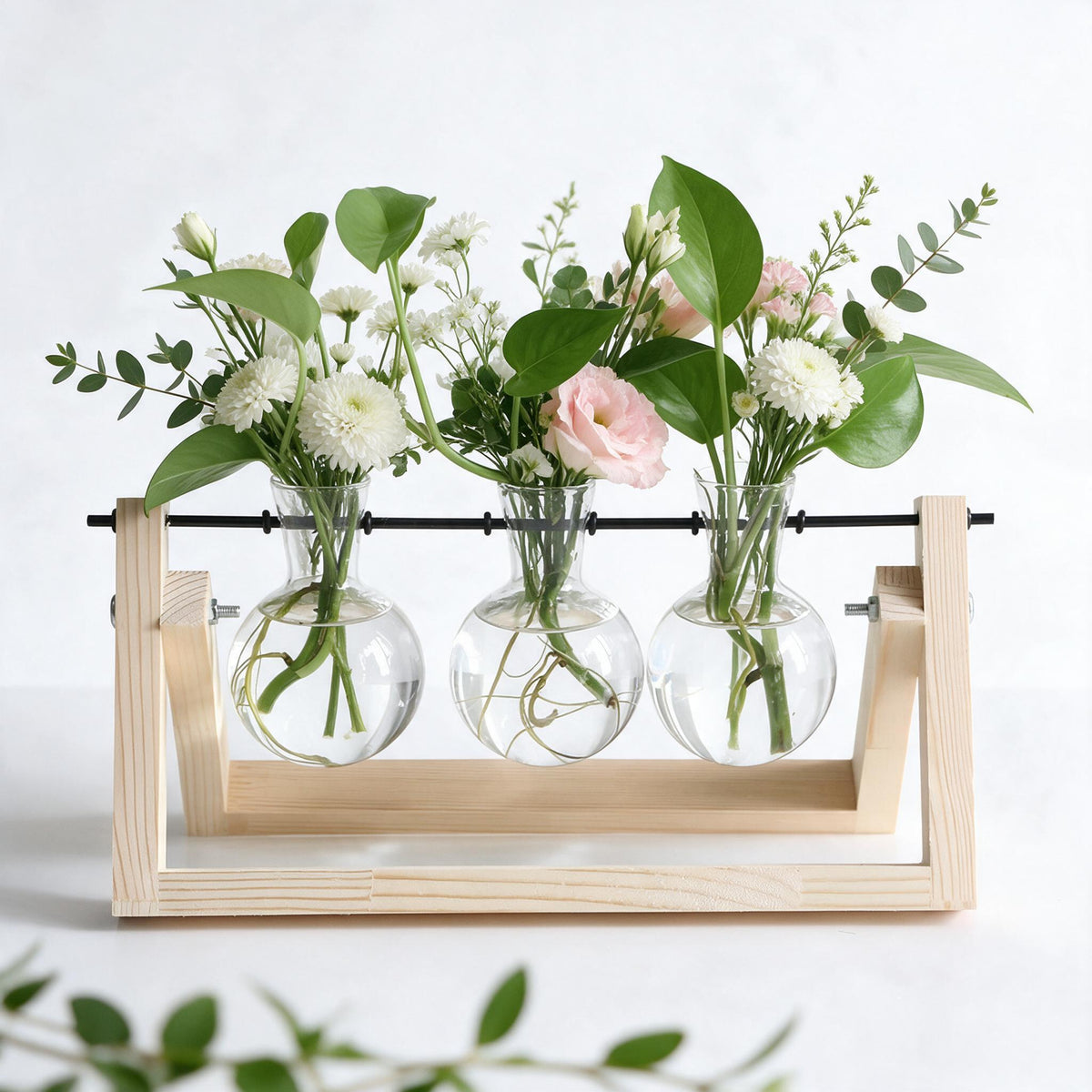 Three Glass Beaker Vase Wooden Propagation Station