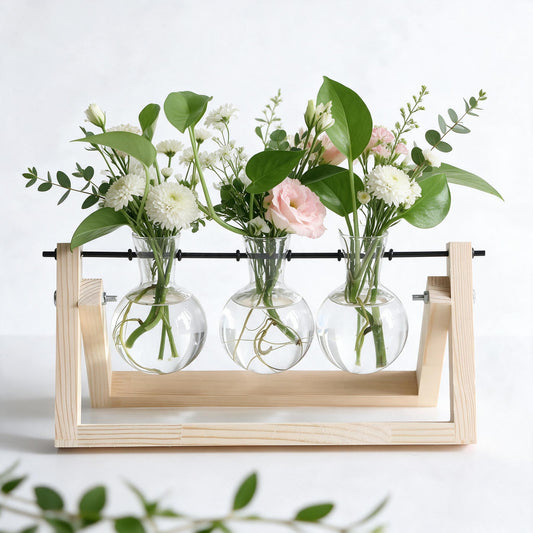 Three Glass Beaker Vase Wooden Propagation Station
