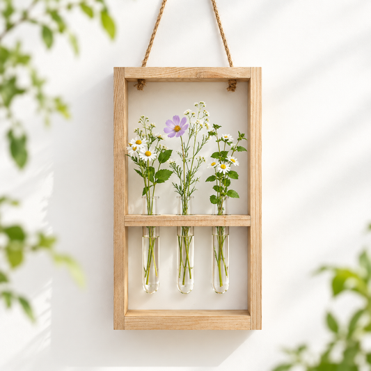 Three-Tubes Wooden Wall Planter