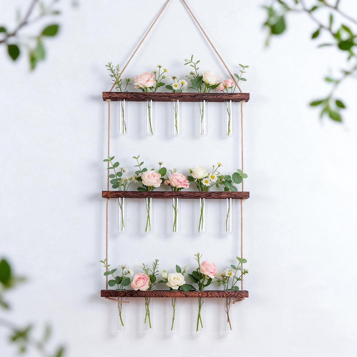 Three-Tier Wooden Test Tube Plant Hanger – 15 Tubes