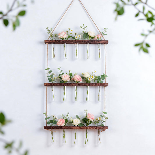 Three-Tier Wooden Test Tube Plant Hanger – 15 Tubes