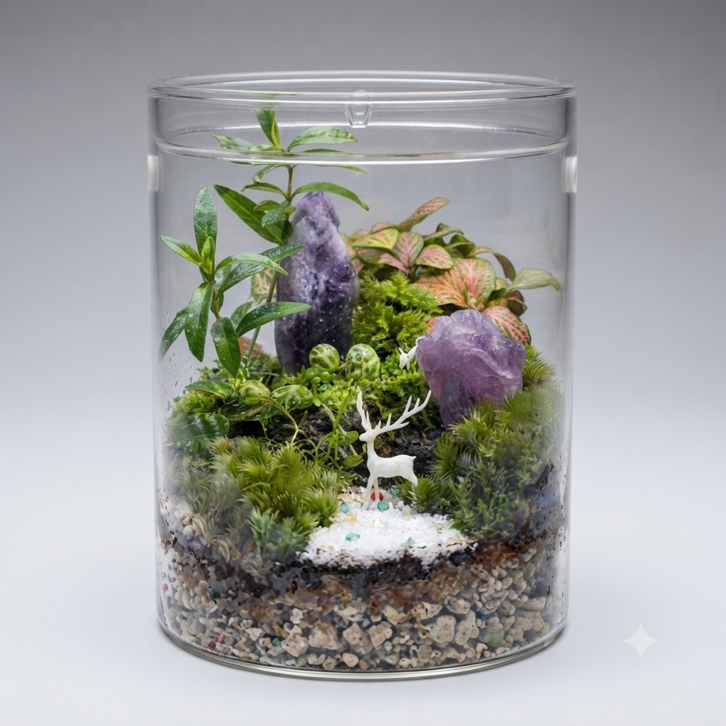 Amethyst Crystal Moss Handcrafted Living Terrarium